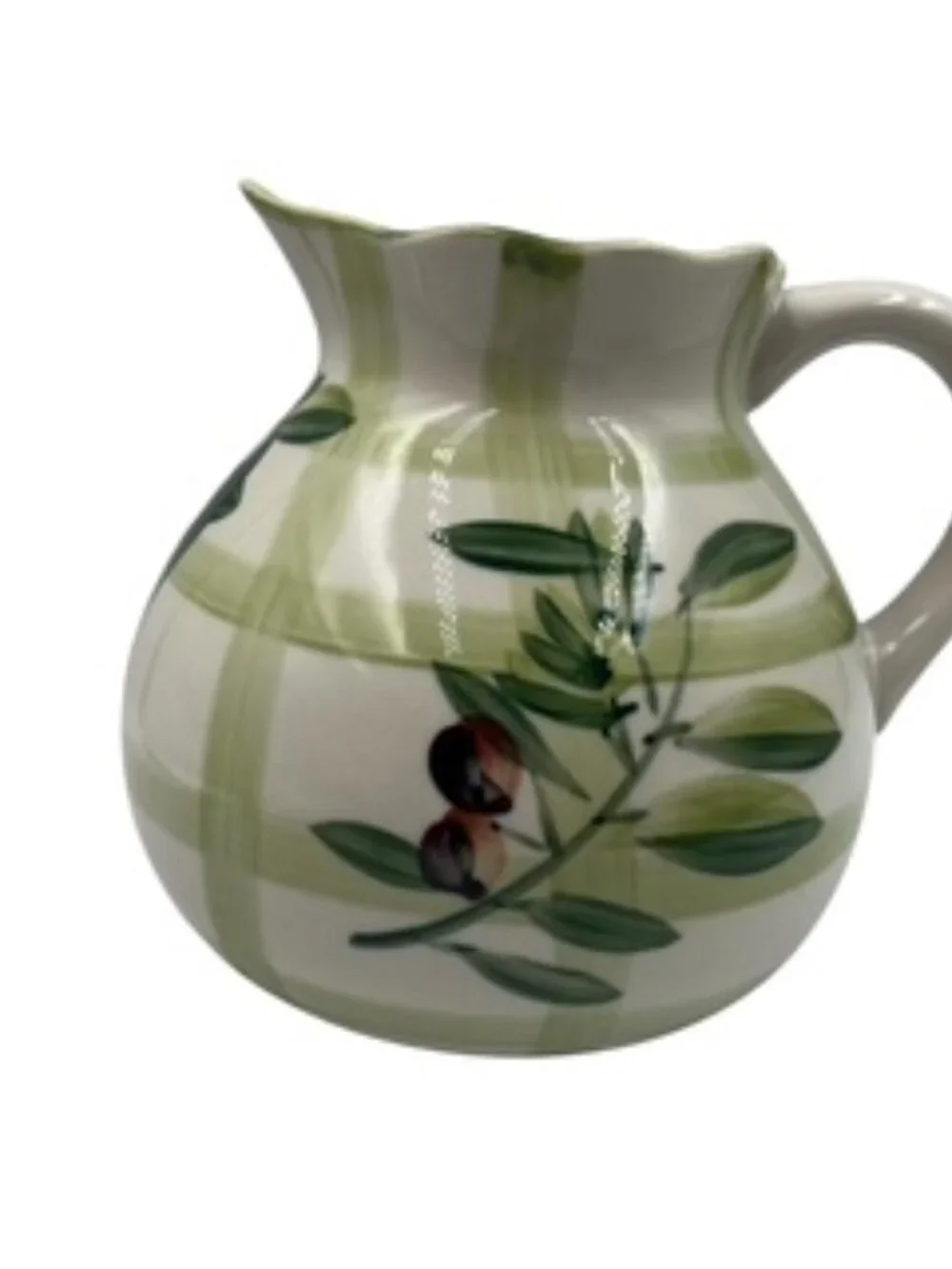 Hand Painted Italian Style Ceramic Pitchers Olive Branch Motif set of 2